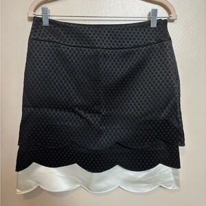 Ectetera Womens Skirt Tiered Scalloped Ruffle Black White Unique‎ Print Size 4